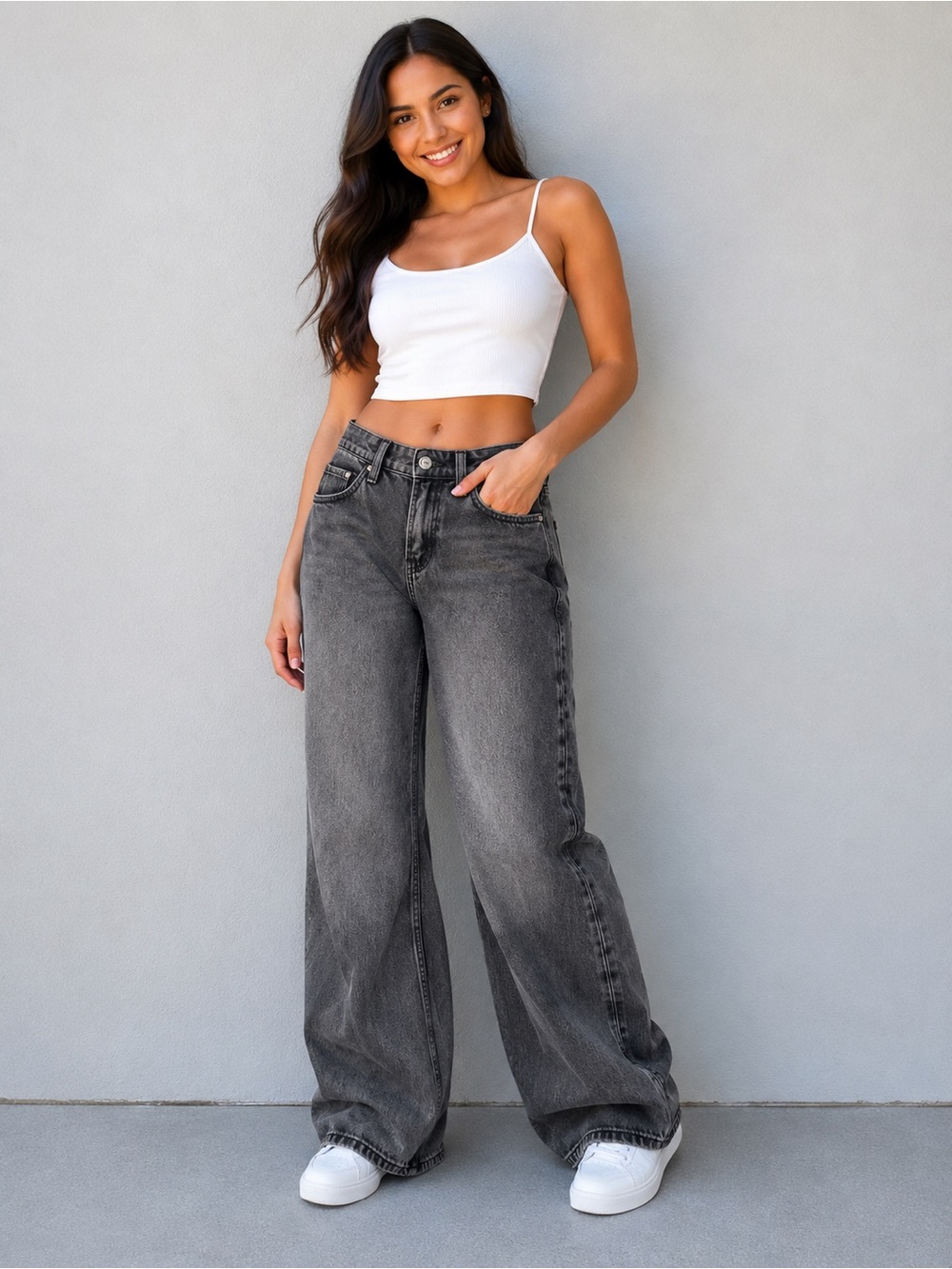 Hollister Washed Black High-Rise Wide Leg Jeans